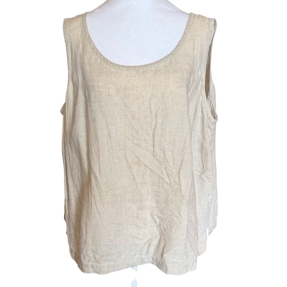 Josephine Chaus Woman Beige 100% Linen Sleeveless Scoop Neck Tank Top Size‎ 2/2X